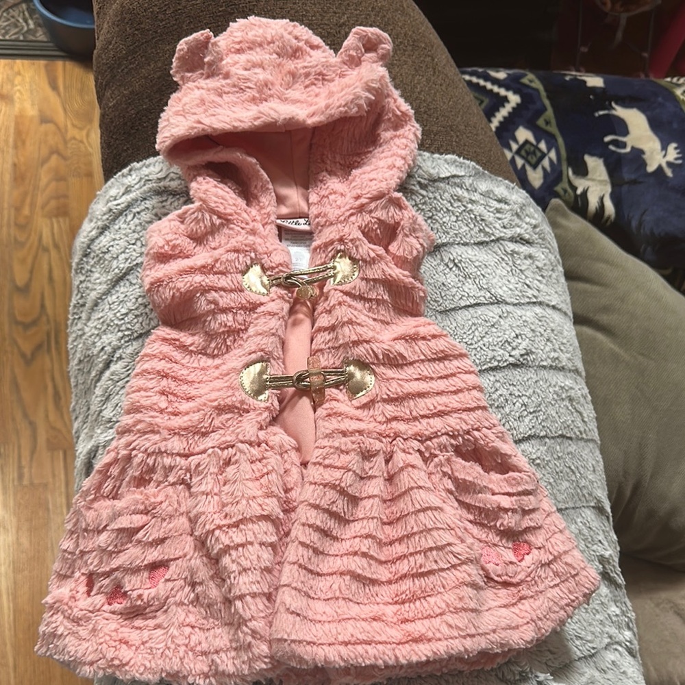 Little Lass Pink Furry vest with Gold Toggles